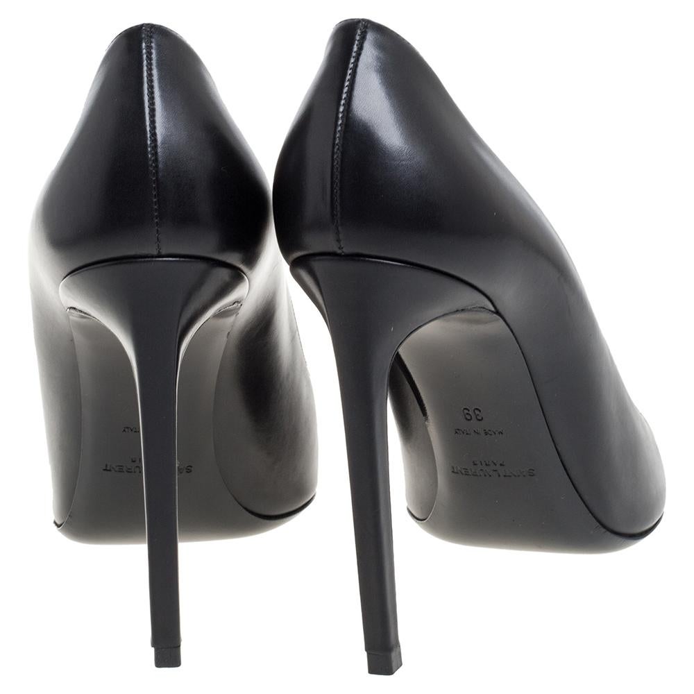 Saint Laurent Paris Black Leather Anja Pointed Toe Pumps Size 39 In Good Condition In Dubai, Al Qouz 2