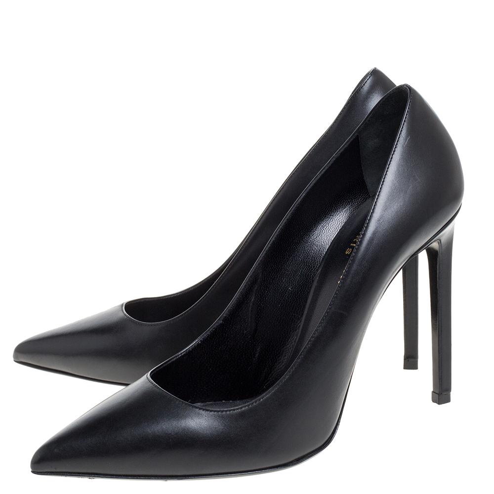 Women's Saint Laurent Paris Black Leather Anja Pointed Toe Pumps Size 39