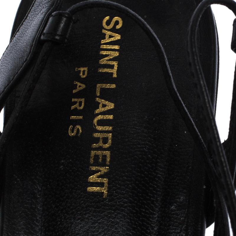 Saint Laurent Paris Black Leather Ankle Wrap Flat Sandals Size 40.5 In Good Condition In Dubai, Al Qouz 2