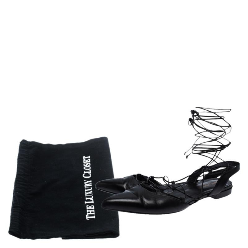 Saint Laurent Paris Black Leather Ankle Wrap Flat Sandals Size 40.5 2