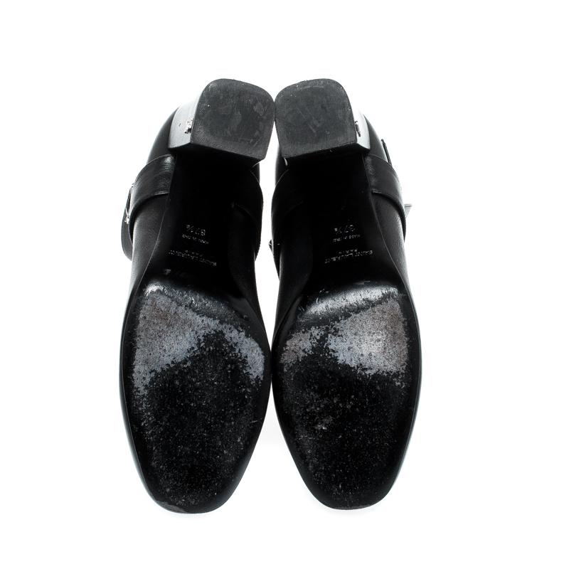 Saint Laurent Paris Black Leather Baby Cross Strap Ankle Boots Size 37.5 1