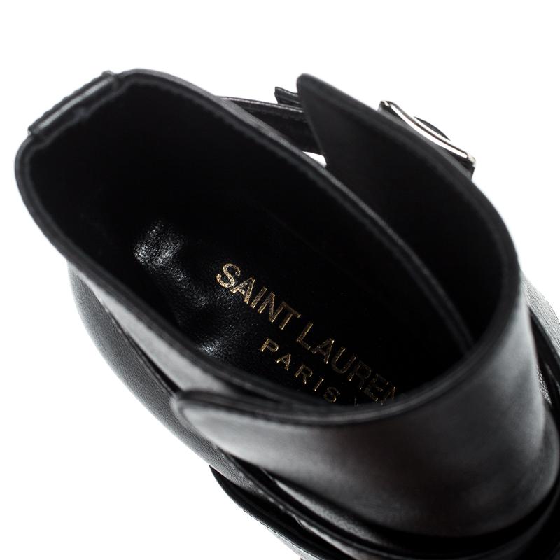 Saint Laurent Paris Black Leather Baby Cross Strap Ankle Boots Size 37.5 3