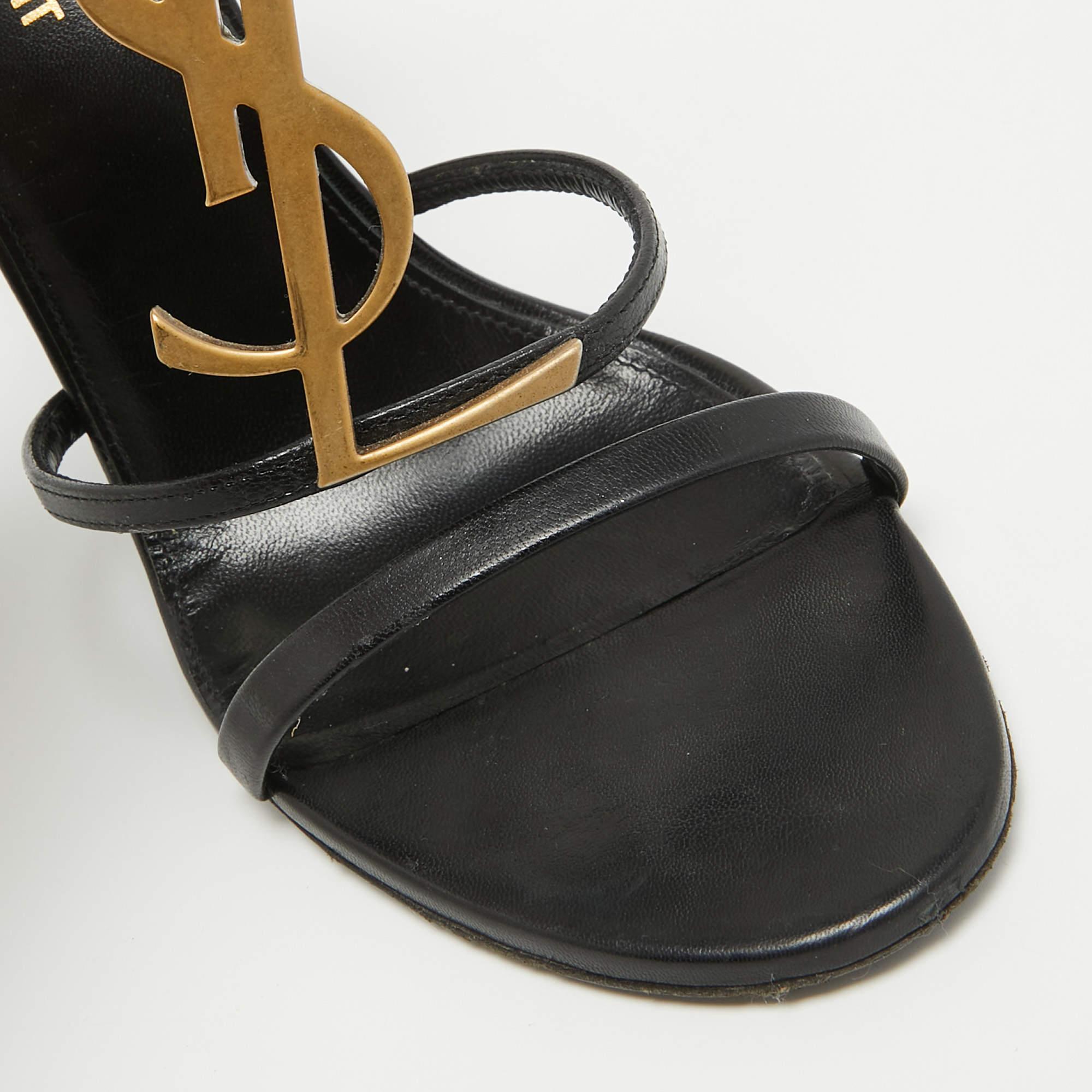 Saint Laurent Paris Black Leather Cassandra Ankle Strap Sandals Size 39 In Good Condition For Sale In Dubai, Al Qouz 2