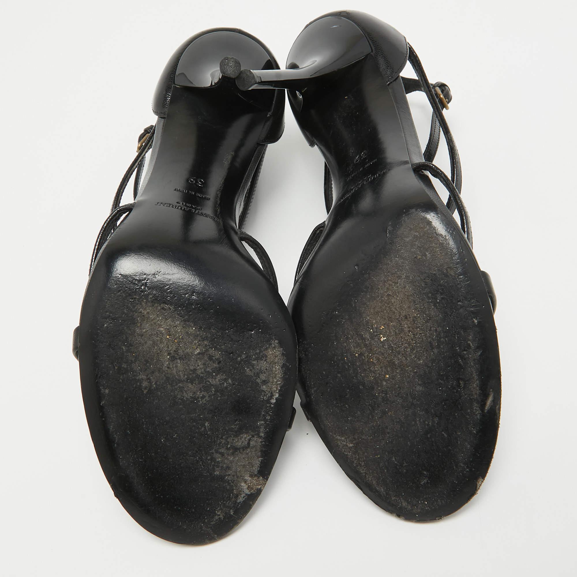 Saint Laurent Paris Black Leather Cassandra Ankle Strap Sandals Size 39 For Sale 2