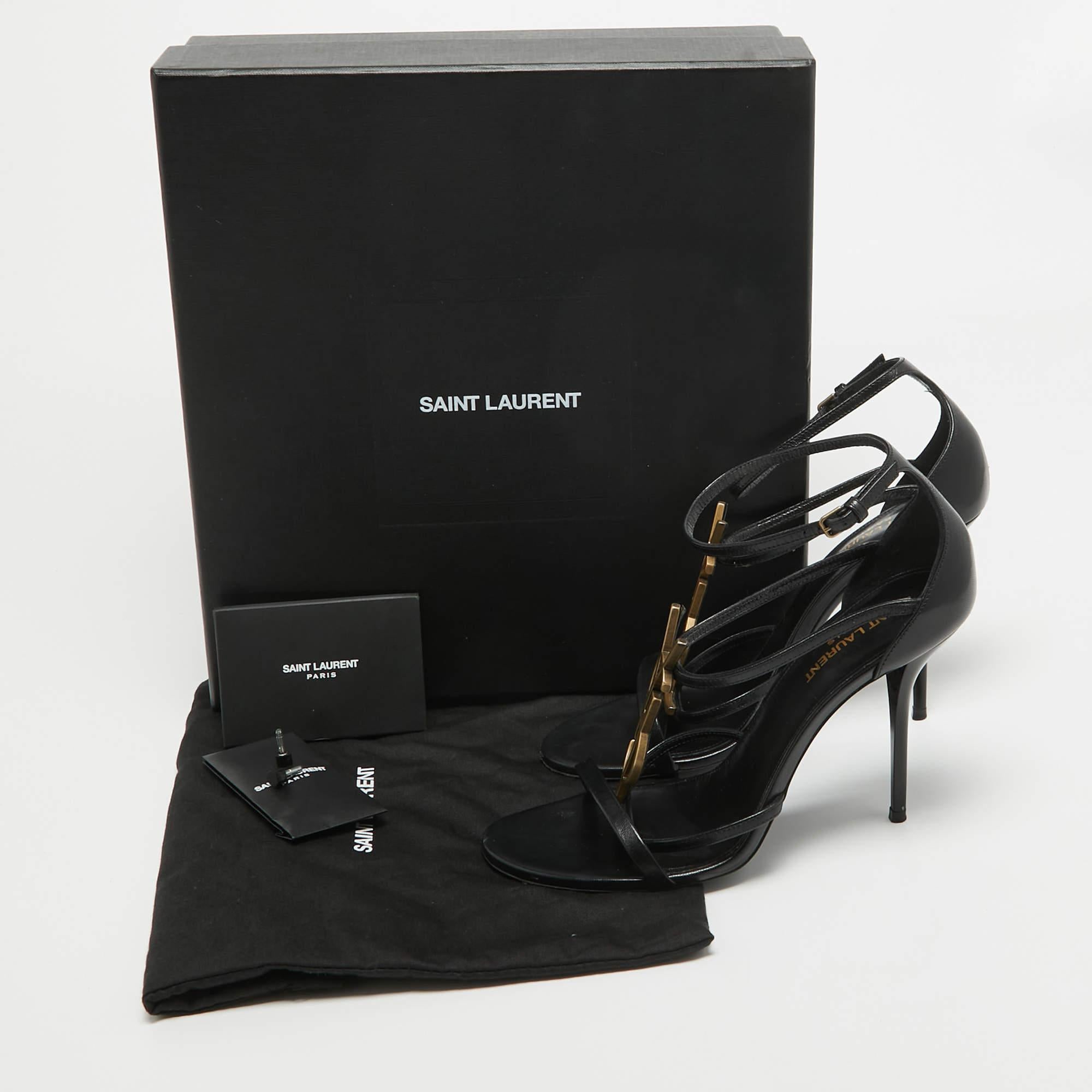 Saint Laurent Paris Black Leather Cassandra Ankle Strap Sandals Size 39 For Sale 5