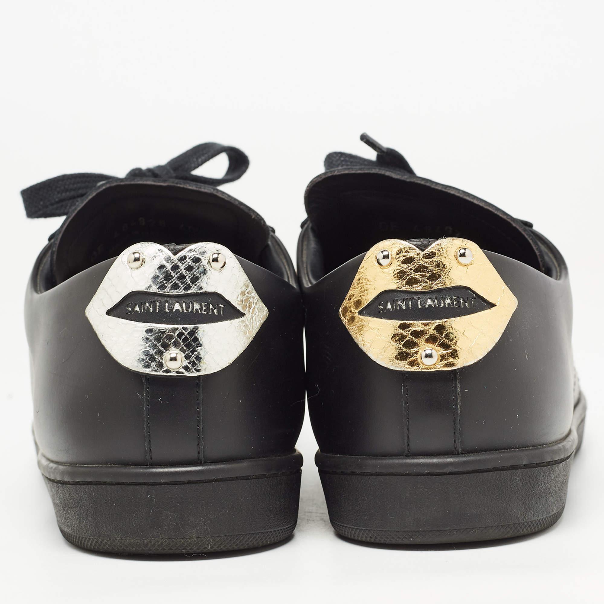 Saint Laurent Paris Black Leather Court Classic Lips Low Top Sneakers Size 40.5 1