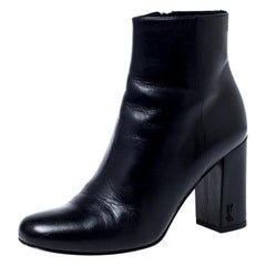 Saint Laurent Paris Black Leather Lou Ankle Boots Size 35