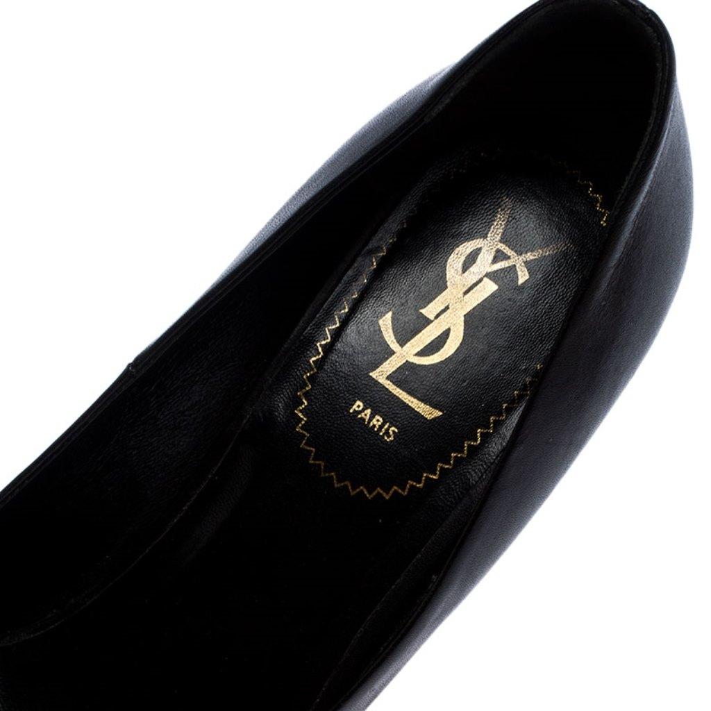 Saint Laurent Paris Black Leather Maryna Wedge Pumps Size 39.5 3