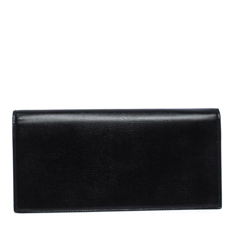 Saint Laurent Paris Black Leather Monogram Flap Wallet For Sale at 1stDibs