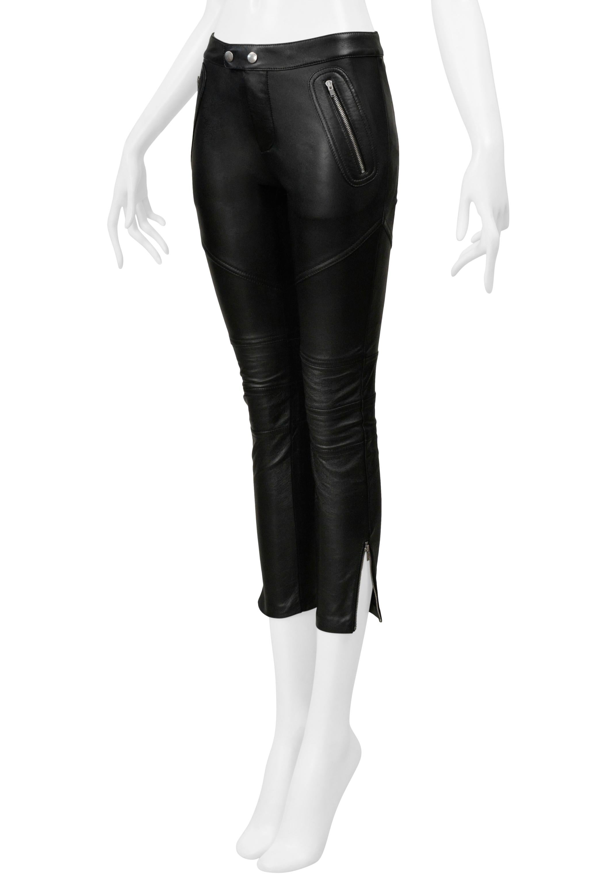 Noir Saint Laurent Paris Pantalon Moto en cuir noir avec fermetures éclair 2016 en vente