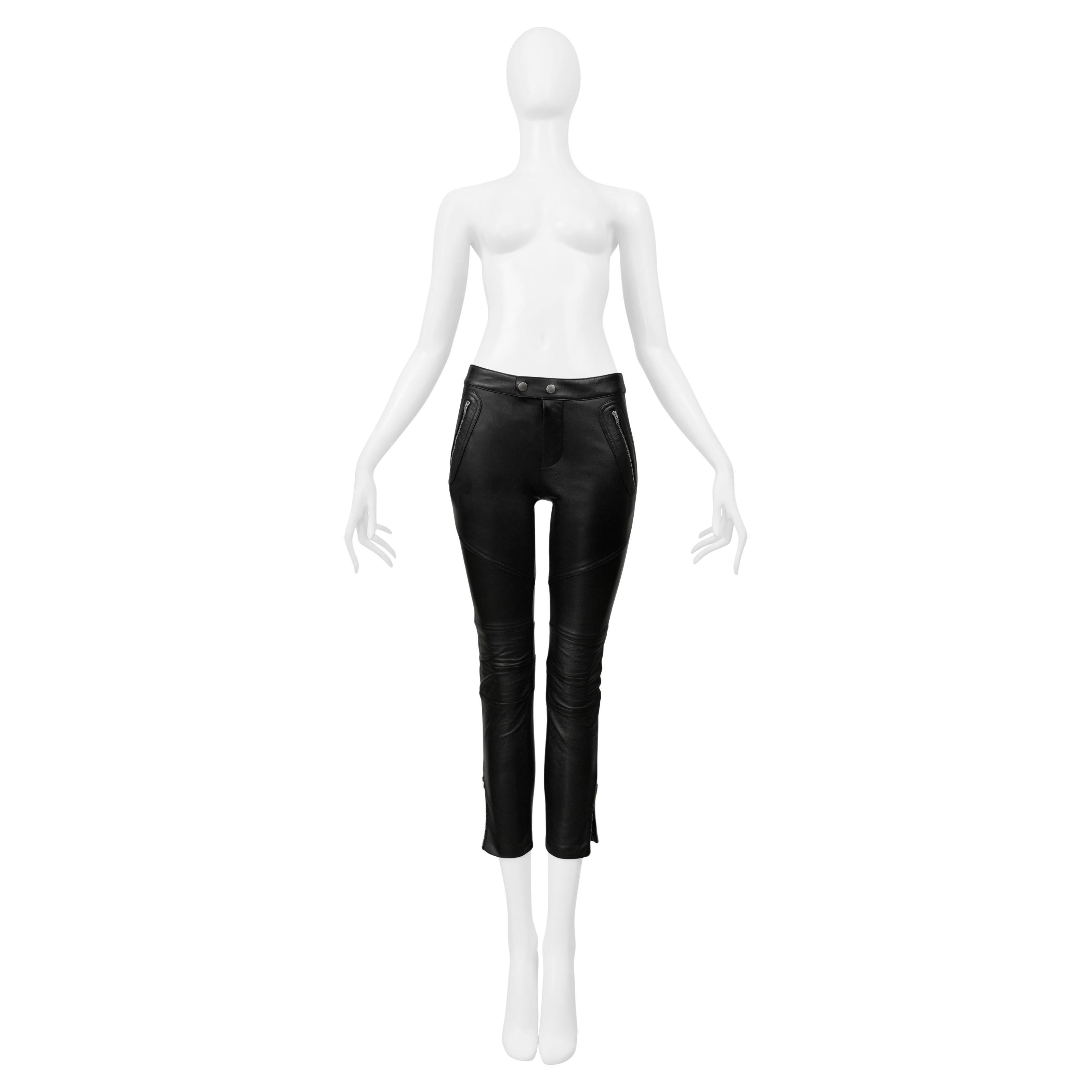 Saint Laurent Paris Pantalon Moto en cuir noir avec fermetures éclair 2016