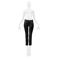 Saint Laurent Paris Pantalones Moto De Cuero Negro Con Cremalleras 2016