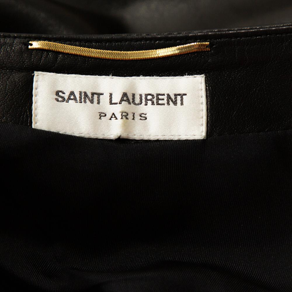 Saint Laurent Paris Black Leather One Shoulder Dress M 1