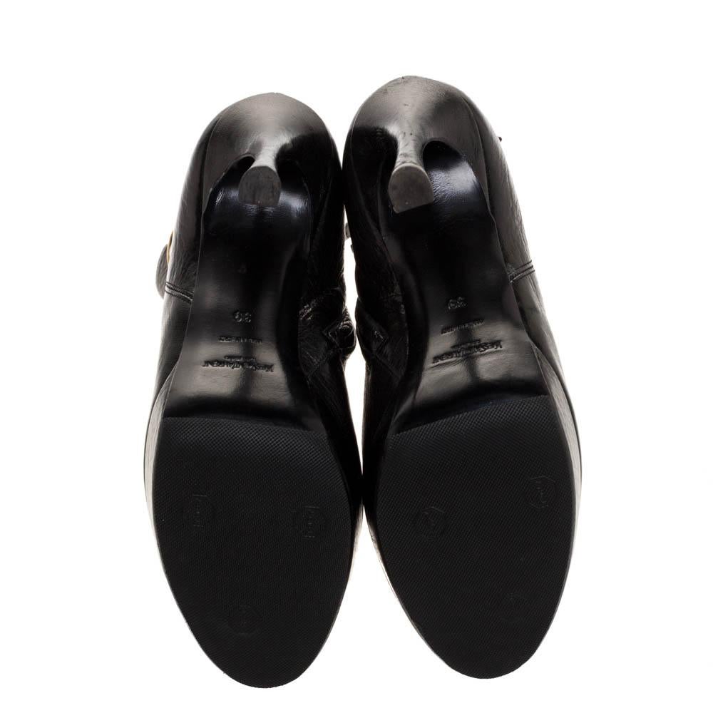 Women's Saint Laurent Paris Black Leather Platform Ankle Boots Size 39