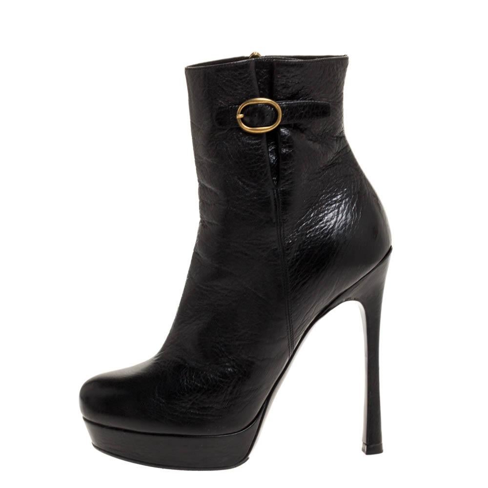 Saint Laurent Paris Black Leather Platform Ankle Boots Size 39 1