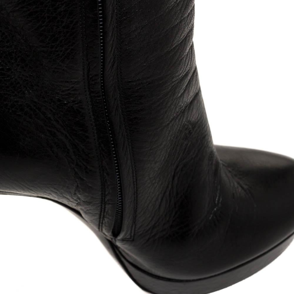Saint Laurent Paris Black Leather Platform Ankle Boots Size 39 3