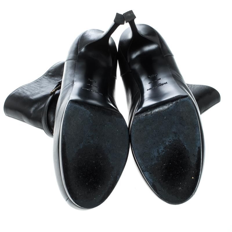 Women's Saint Laurent Paris Black Leather Platform Ankle Boots Size 40.5