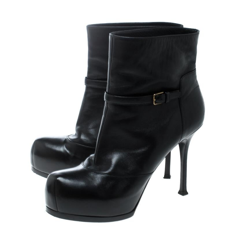 Saint Laurent Paris Black Leather Platform Ankle Boots Size 40.5 3