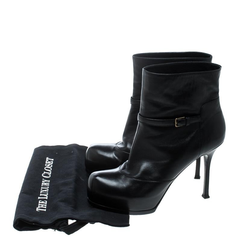 Saint Laurent Paris Black Leather Platform Ankle Boots Size 40.5 4