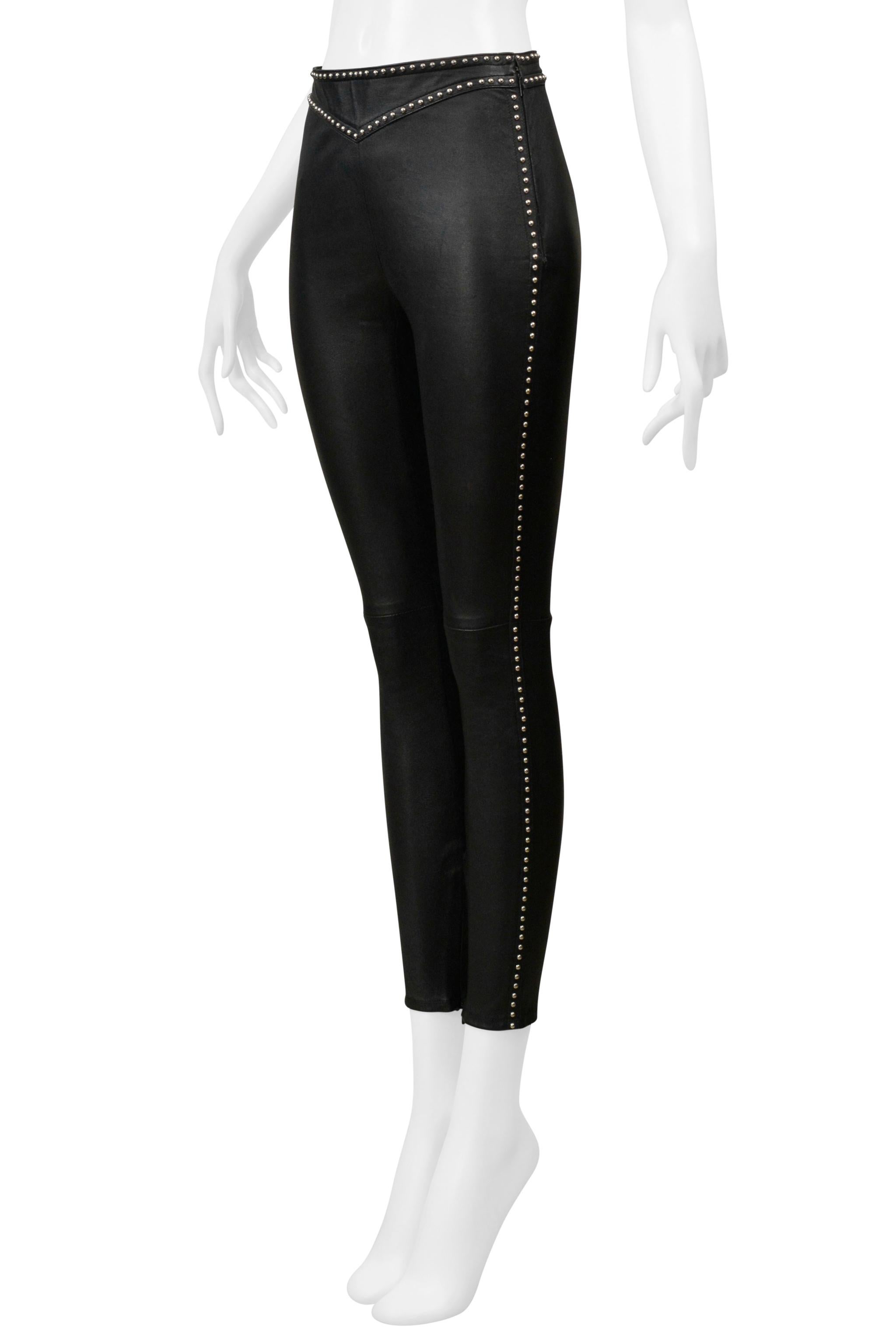Saint Laurent Paris Black Leather Rock-N-Roll Pants With Studs In Excellent Condition For Sale In Los Angeles, CA
