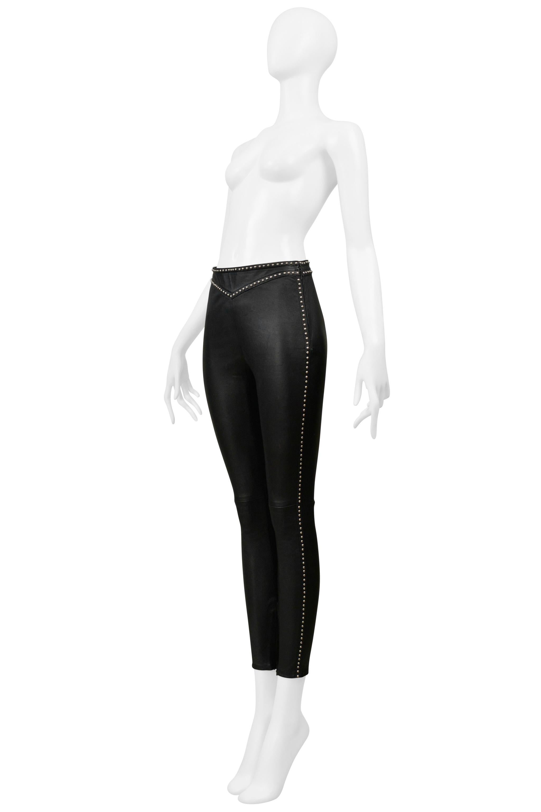Women's Saint Laurent Paris Black Leather Rock-N-Roll Pants With Studs For Sale