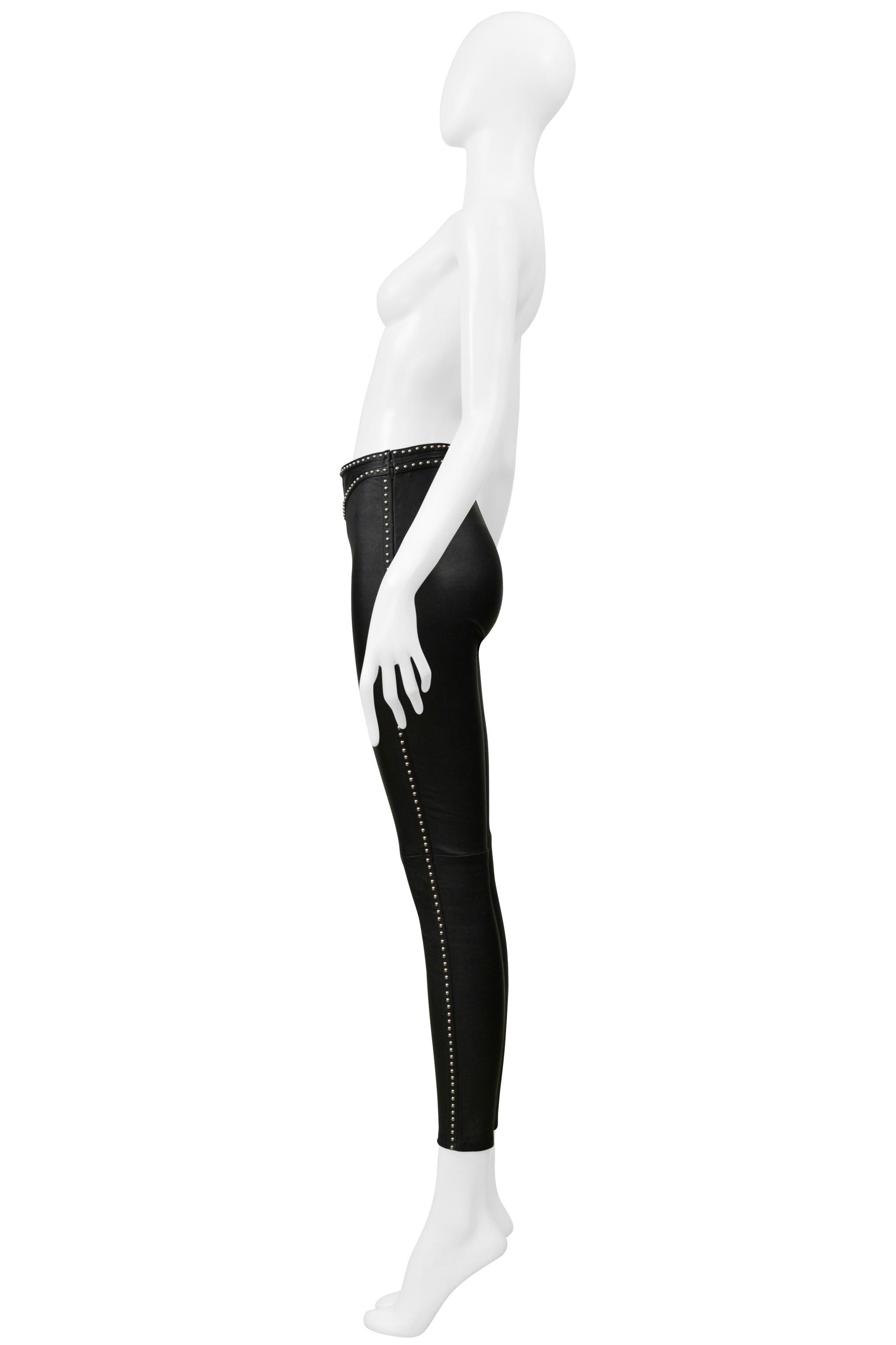 Saint Laurent Paris Black Leather Rock-N-Roll Pants With Studs For Sale 2