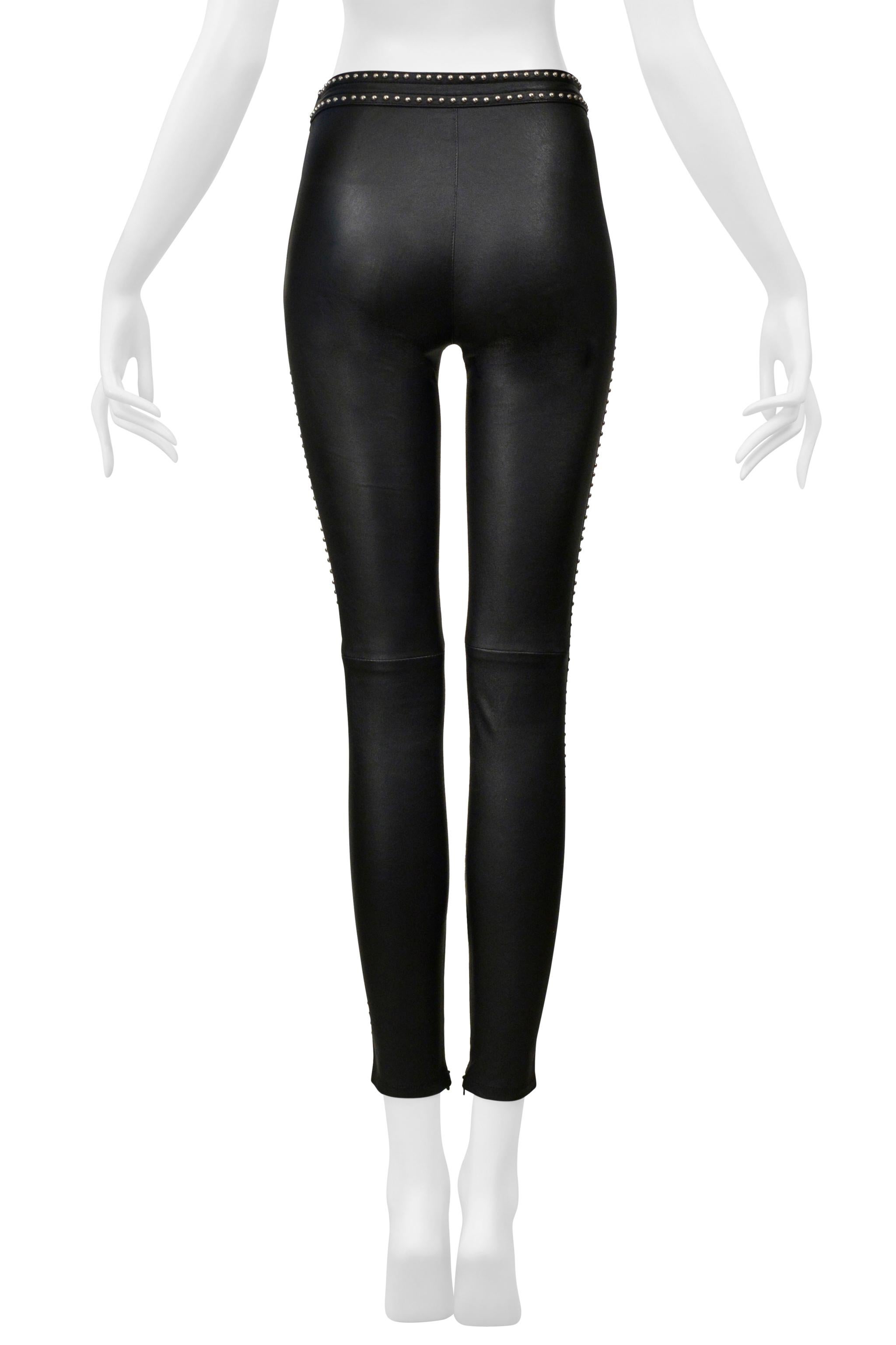 Saint Laurent Paris Black Leather Rock-N-Roll Pants With Studs For Sale 3