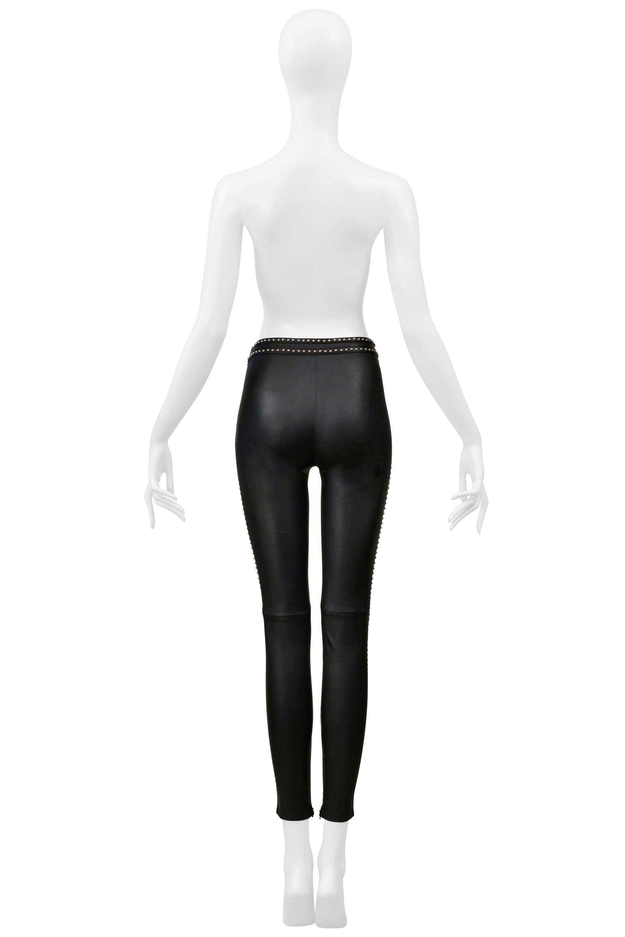 Saint Laurent Paris Black Leather Rock-N-Roll Pants With Studs For Sale 4