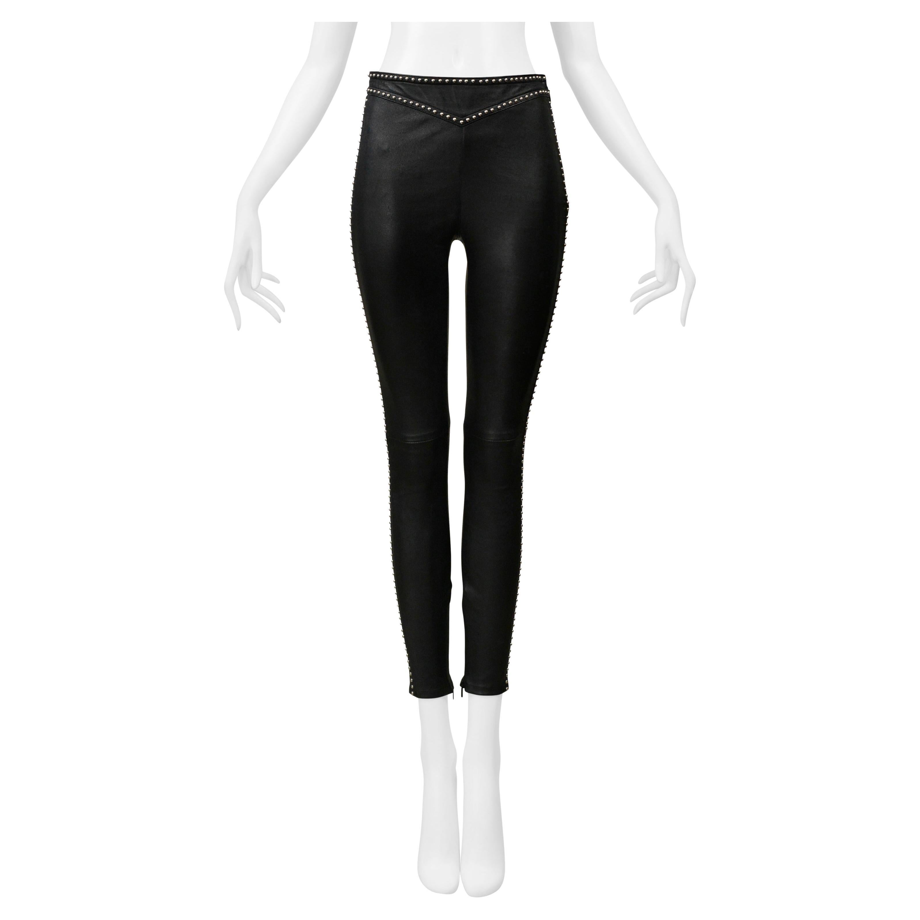 Saint Laurent Paris Black Leather Rock-N-Roll Pants With Studs