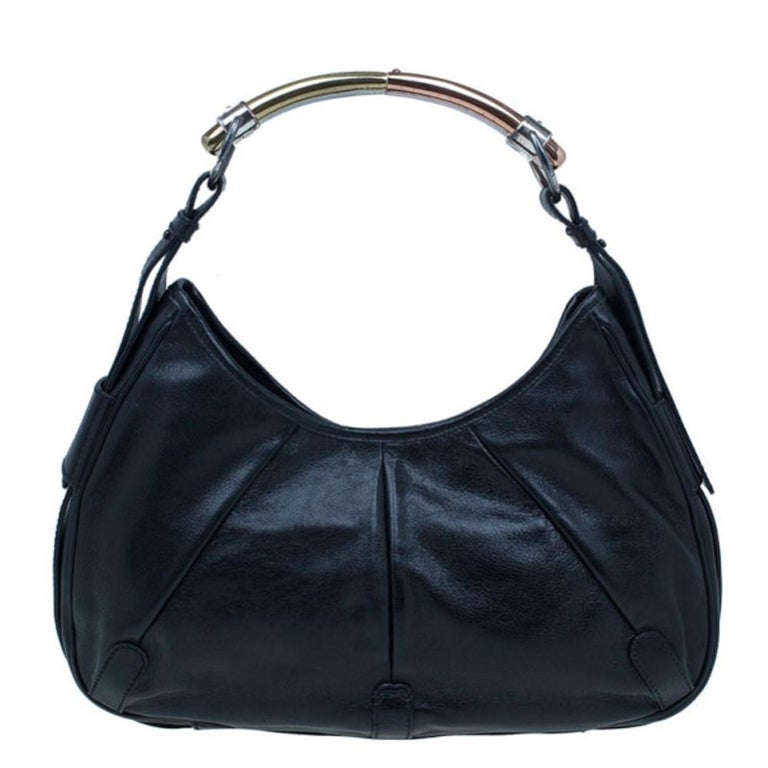 Saint Laurent Paris Black Leather Small Hobo For Sale at 1stDibs