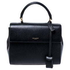 Saint Laurent Paris Black Leather Small Moujik Top Handle Bag at ...