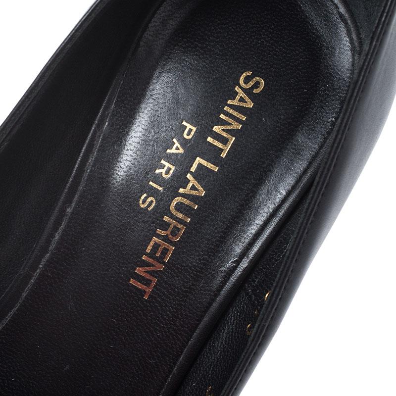 Women's Saint Laurent Paris Black Leather Studded Cap Toe Platform Pumps Size 37