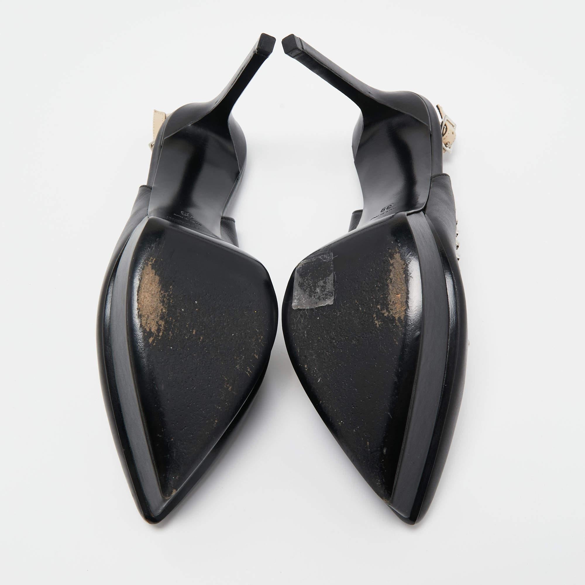 Saint Laurent Paris Black Leather Studded Platform Pointed Toe Slingback Pumps S For Sale 5