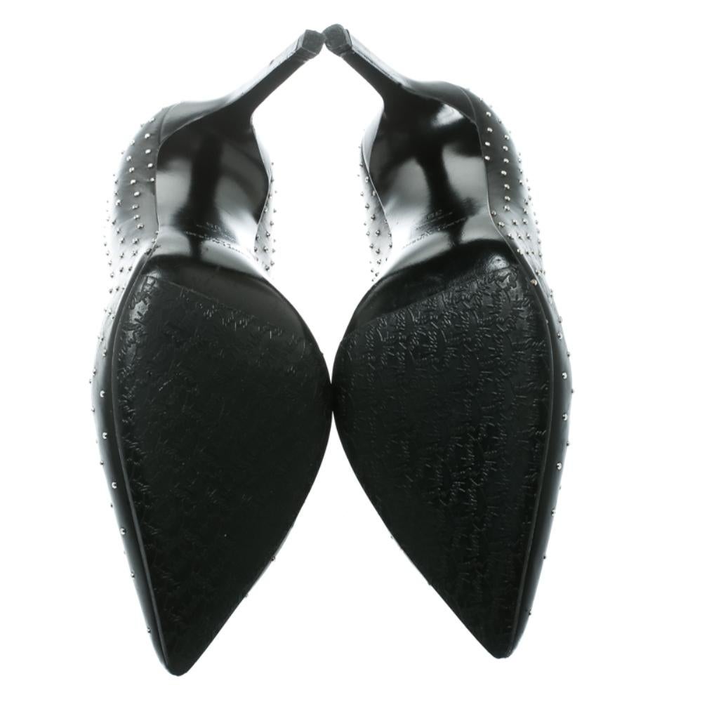 Women's Saint Laurent Paris Black Leather Studded Pointed Toe Pumps Size 39