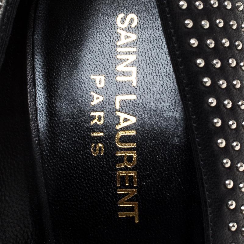 Saint Laurent Paris Black Leather Studded Pointed Toe Pumps Size 39 2