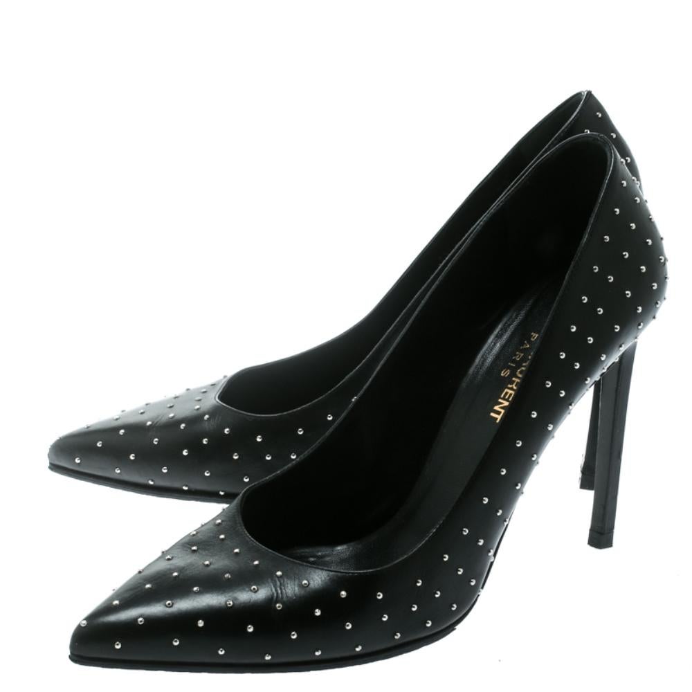 Saint Laurent Paris Black Leather Studded Pointed Toe Pumps Size 39 3