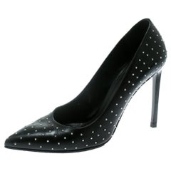 Saint Laurent Paris Black Leather Studded Pointed Toe Pumps Size 39