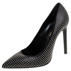 Saint Laurent Paris Black Leather Studded Pointed Toe Pumps Size 39