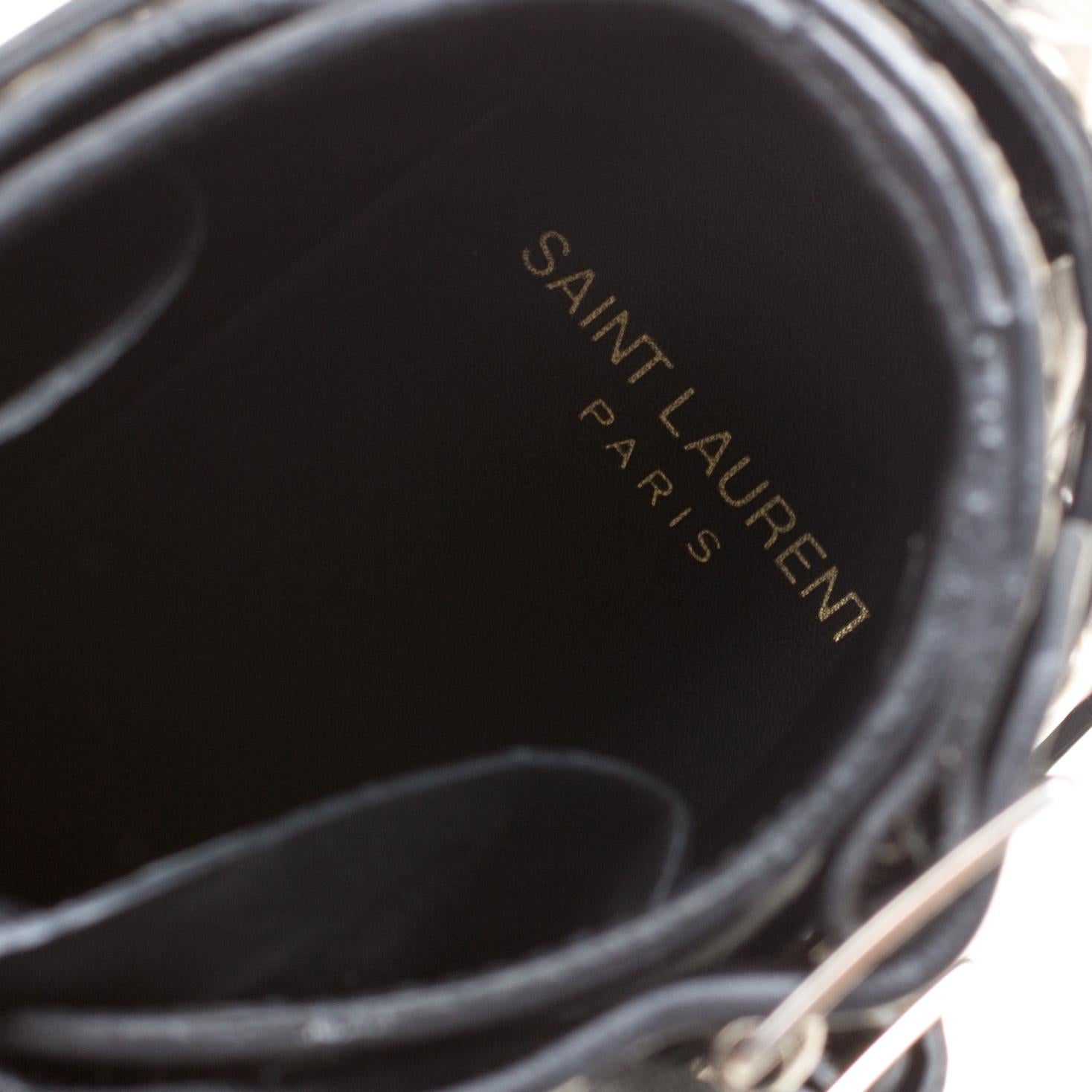 Saint Laurent Paris Black Leather Studded Rangers Ankle Boots Size 36.5 2