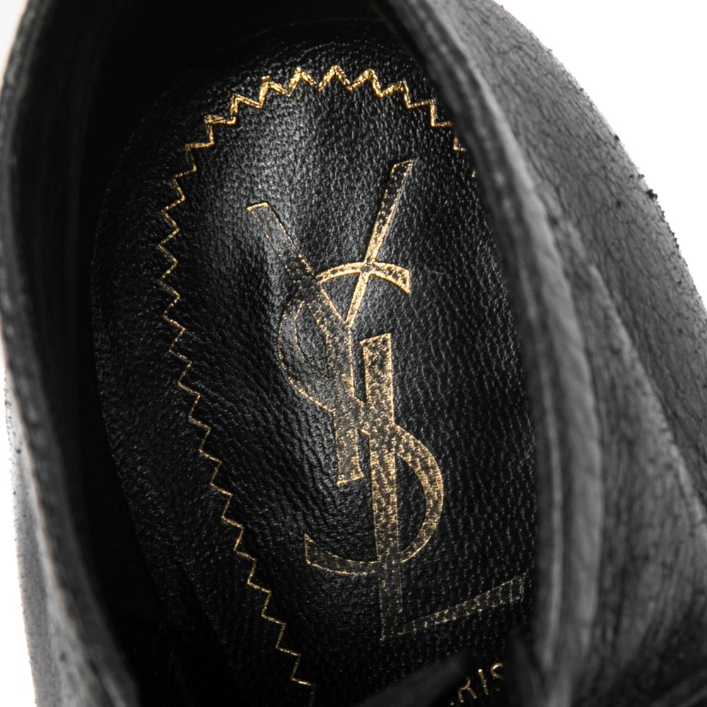 Saint Laurent Paris Black Leather Tribtoo Platform Lace Up Ankle Booties Size 37 1