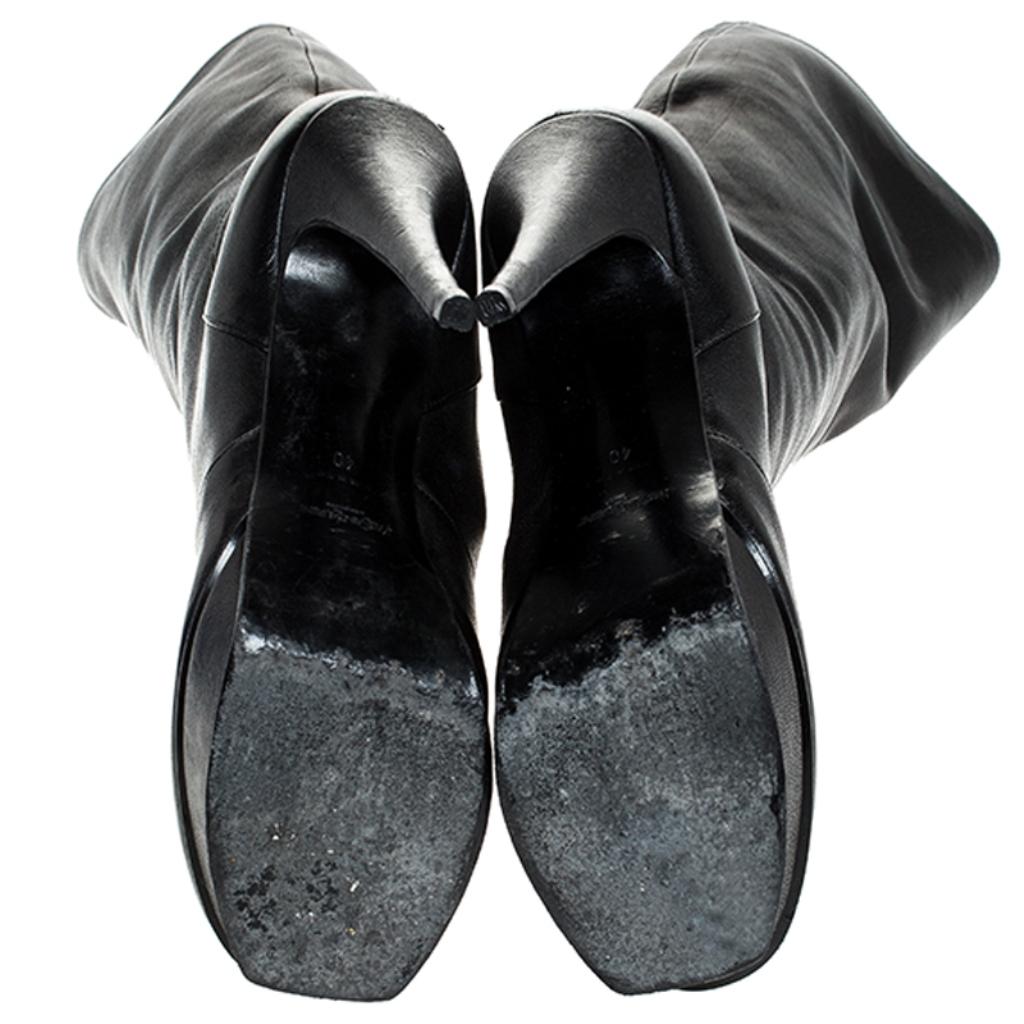Women's Saint Laurent Paris Black Leather Tribute Mid Calf Boots Size 40
