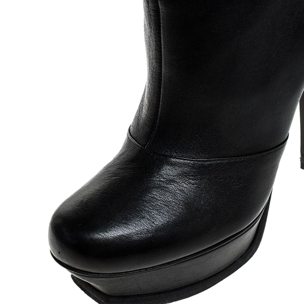 Saint Laurent Paris Black Leather Tribute Mid Calf Boots Size 40 3