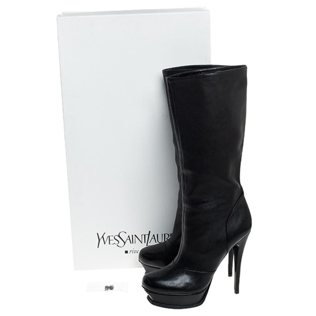 Saint Laurent Paris Black Leather Tribute Mid Calf Boots Size 40 4