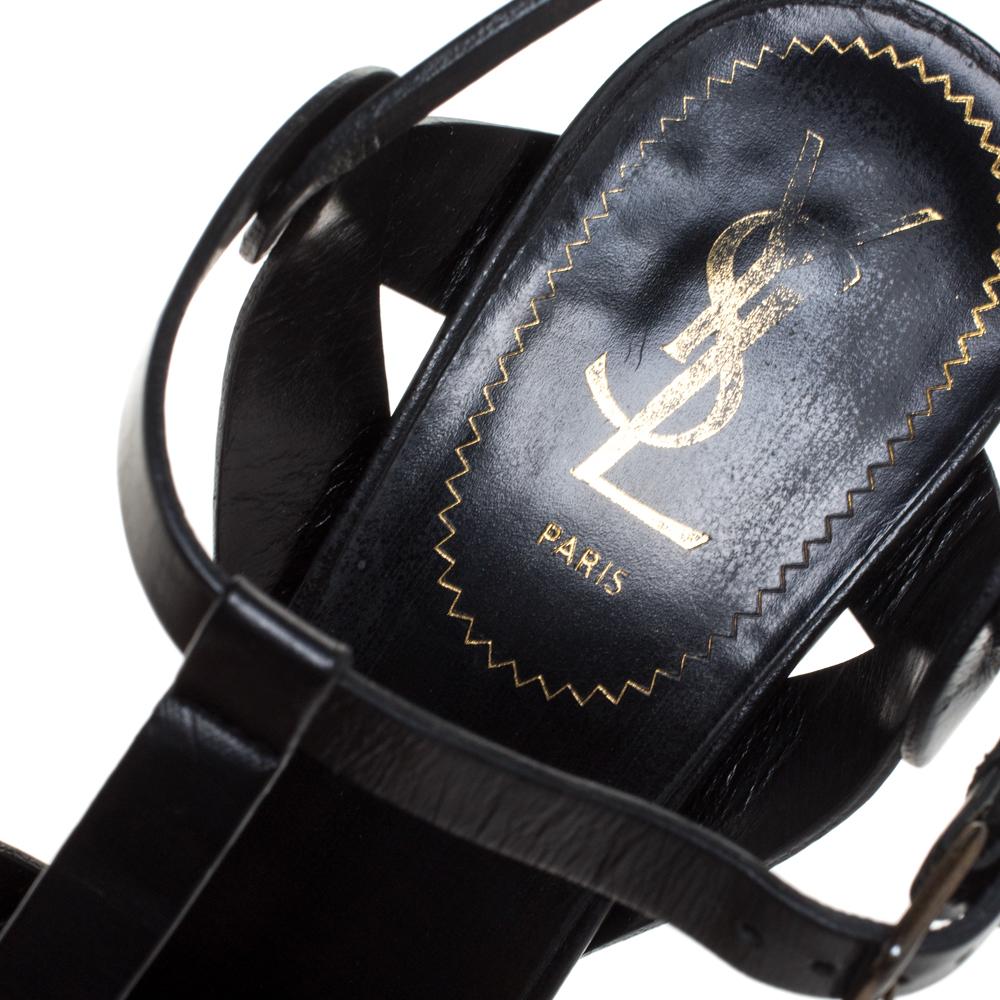 Saint Laurent Paris Black Leather Tribute Platform Ankle Strap Sandals Size 39.5 2
