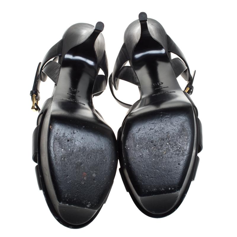 Women's Saint Laurent Paris Black Leather Tribute Platform Ankle Strap Sandals Size 41.5