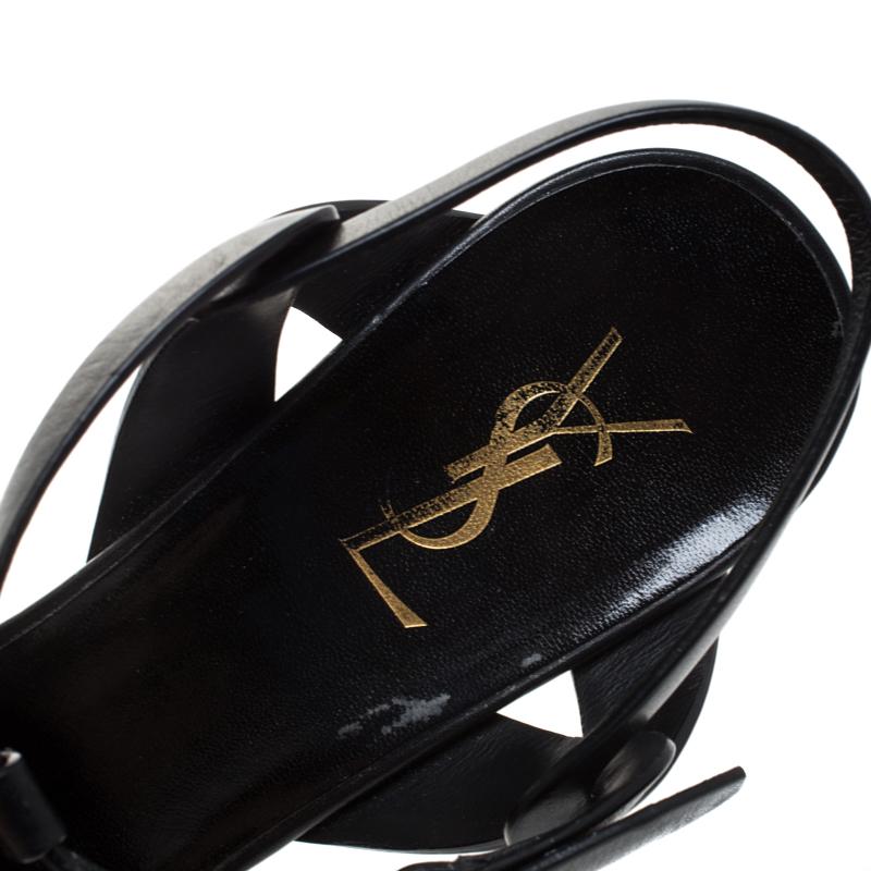 Saint Laurent Paris Black Leather Tribute Platform Ankle Strap Sandals Size 41.5 2
