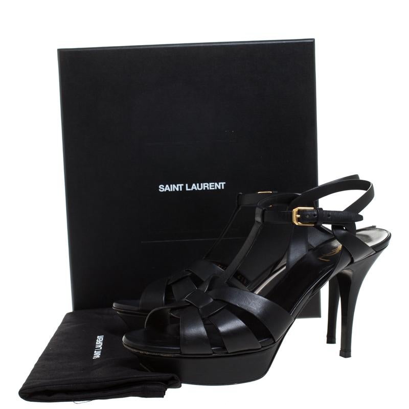 Saint Laurent Paris Black Leather Tribute Platform Ankle Strap Sandals Size 41.5 4