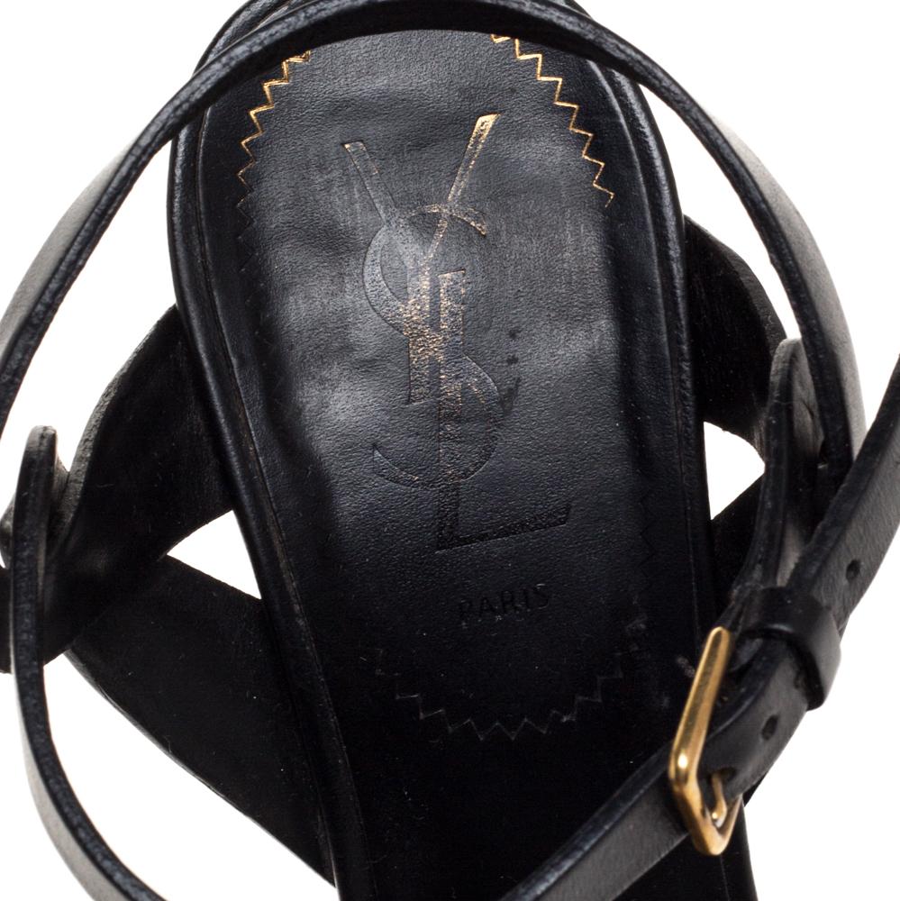 Saint Laurent Paris Black Leather Tribute Platform Sandals Size 38  2