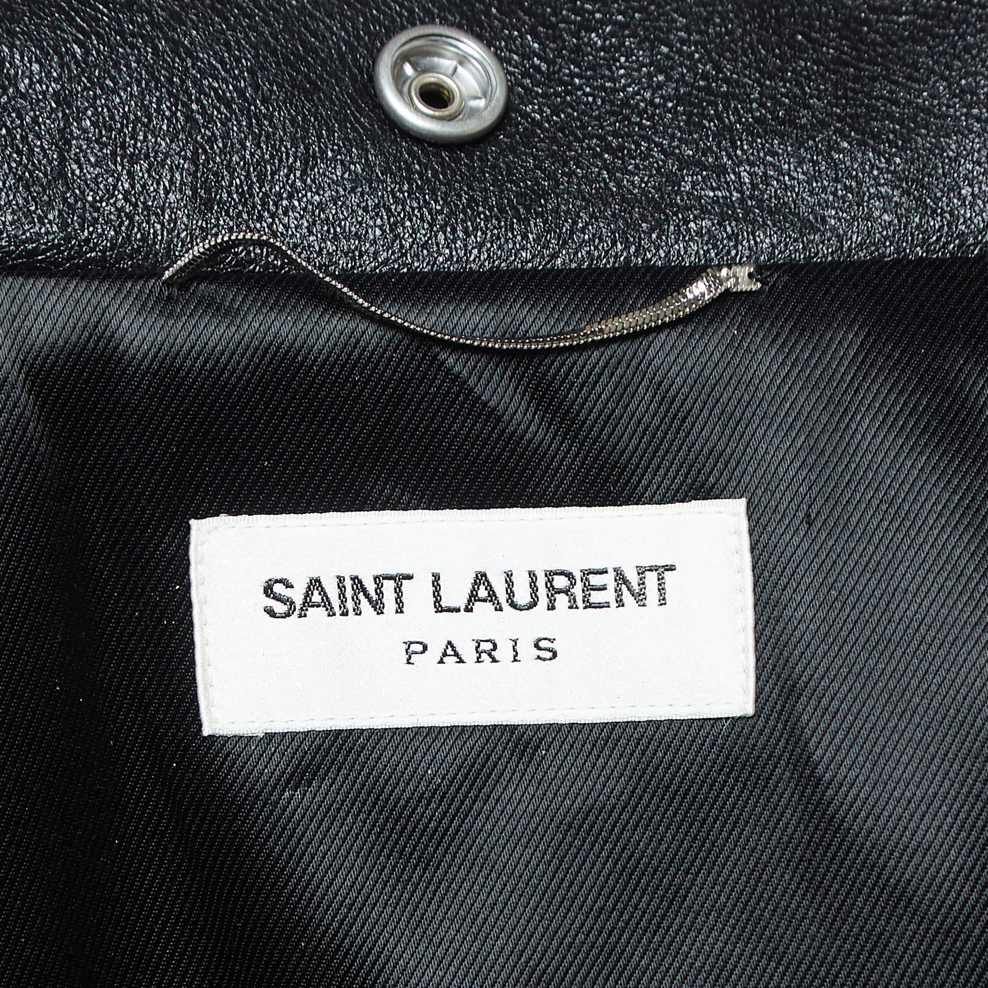 Saint Laurent Paris Black Leather Zipper Detail Biker Jacket XL For Sale 1