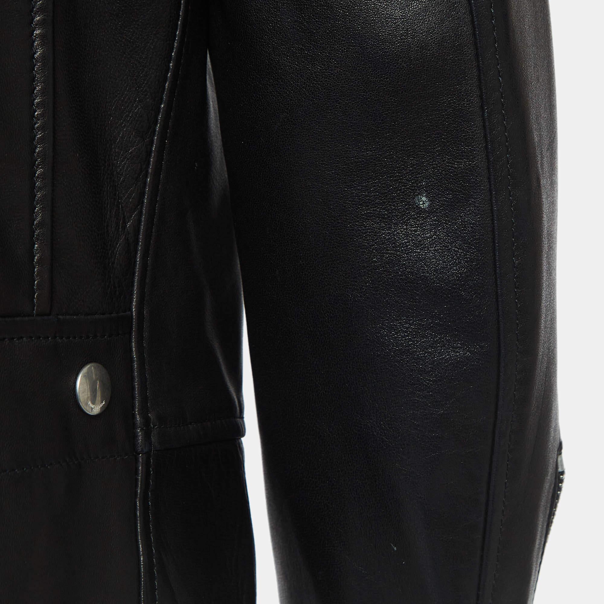 Men's Saint Laurent Paris Black Leather Zipper Detail Riders Jacket XL For Sale